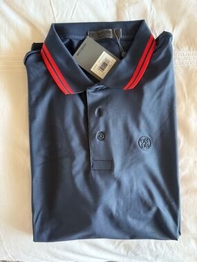 G/FORE Navy Polo with Red Stripe Collar NWT